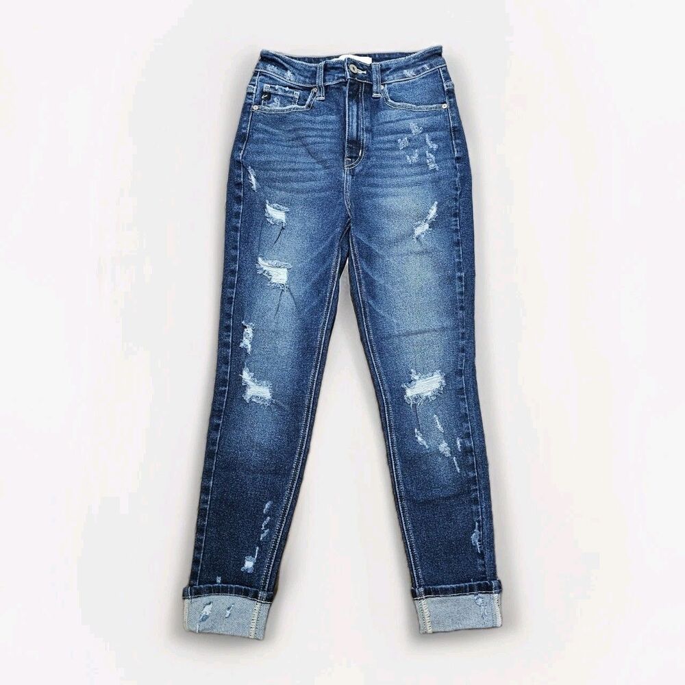 Kancan Skinny Jeans Womens Size 25 Dark Blue Denim Distressed, Style KC9181D